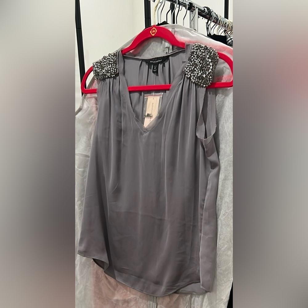 Banana Republic Gray Embellished Sleeveless Blouse